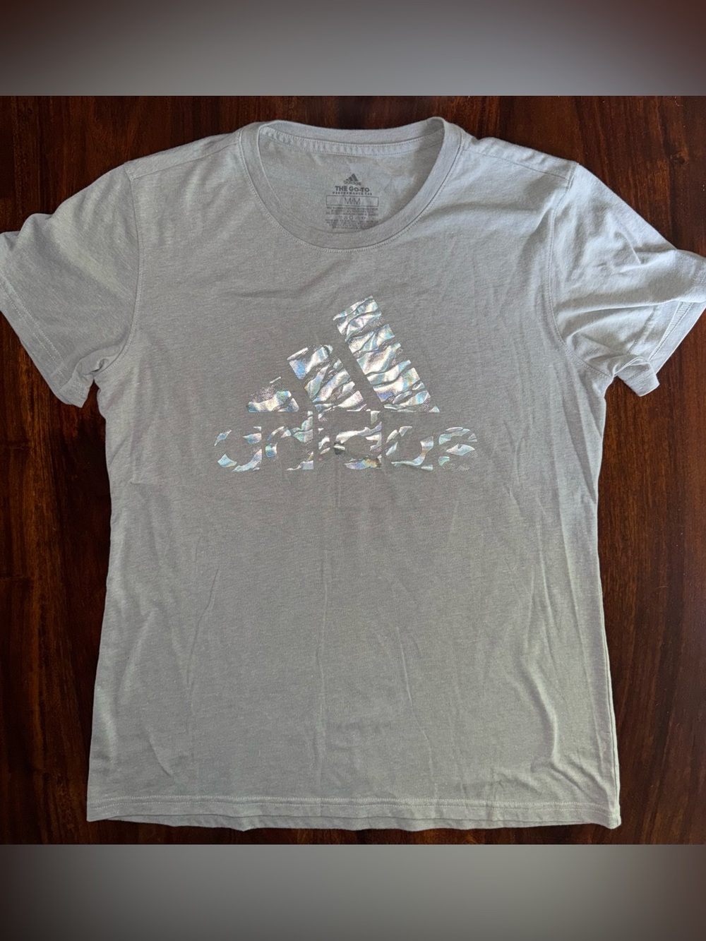 Adidas Light Gray Tee with Iridescent Logo